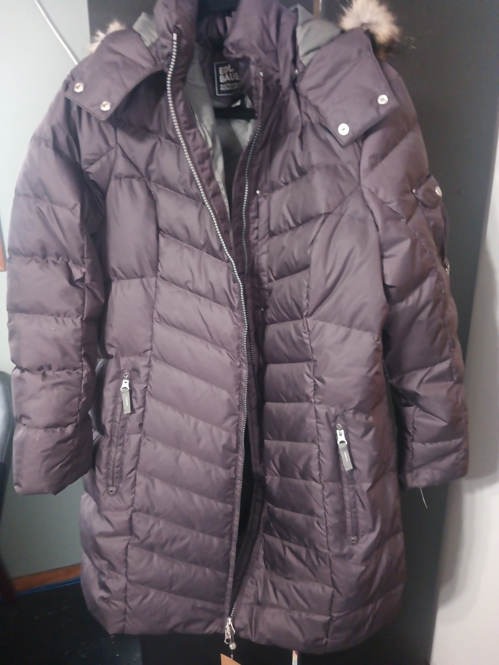 Eddie Bauer Women's Long Quilted Puffer Coat in Purple Brown Color